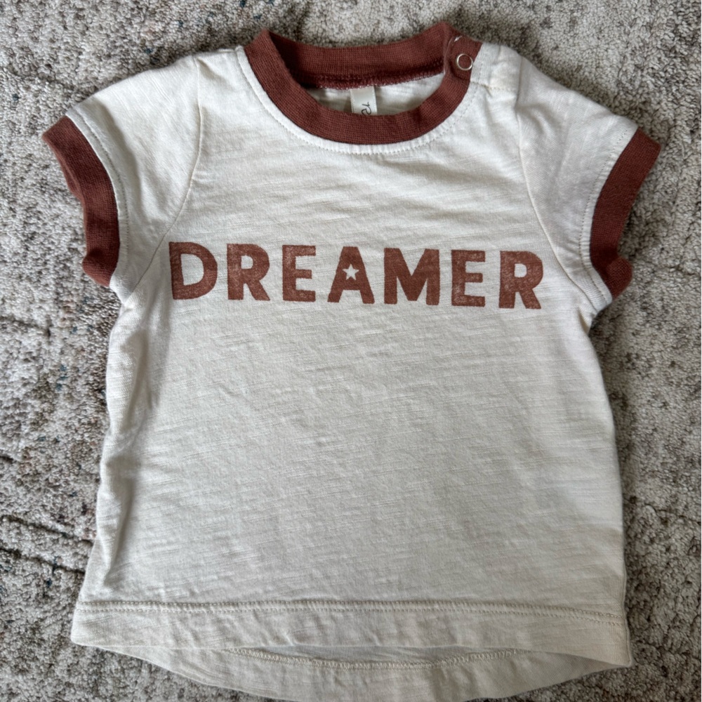 Rylee & Cru Cream baseball ringer Tee with Brown Trim and 'DREAMER' Graphic